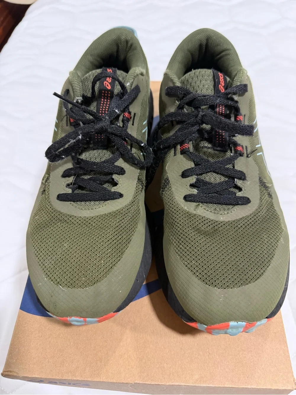 Asics Olive Green Gel Excite Trail 2 Running Shoes with Light Blue Accents